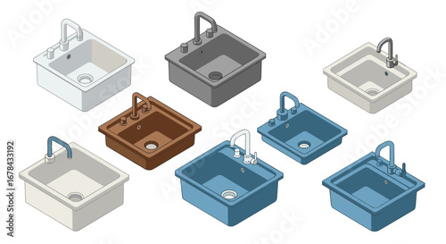 Isometric sink collection: diverse modern kitchen and bathroom designs