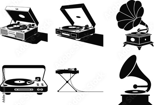 Retro Vintage Record Player Silhouette | Classic Music Turntable Icon Vector Design