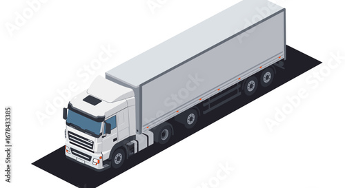 Isometric cargo truck on roadway: modern transportation and logistics concept