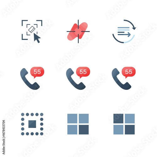 Modern UI Icon Set Focus, Communication, and Grid System Design Elements