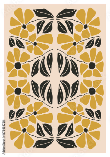Minimalist poster with abstract art botanical composition in trendy contemporary collage style