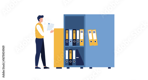 Office worker organizing files in a modern cabinet