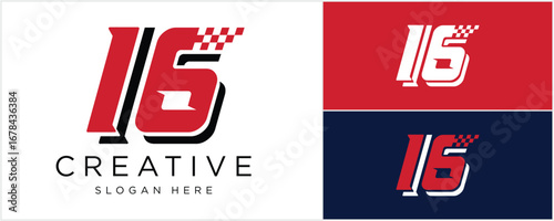 Vector Racing number 16, start racing number, sport race number with flag design vector illustration