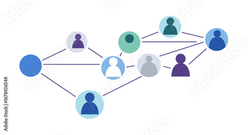 Abstract flat design social networking connections with diverse user avatars