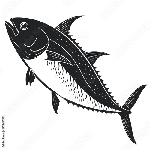 Detailed silhouette of a powerful tuna fish swimming silhouette