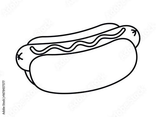 Vector illustration of a hot dog with mustard outline for design