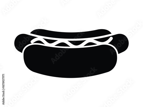 Vector illustration of a hot dog with mustard, simple monochrome design