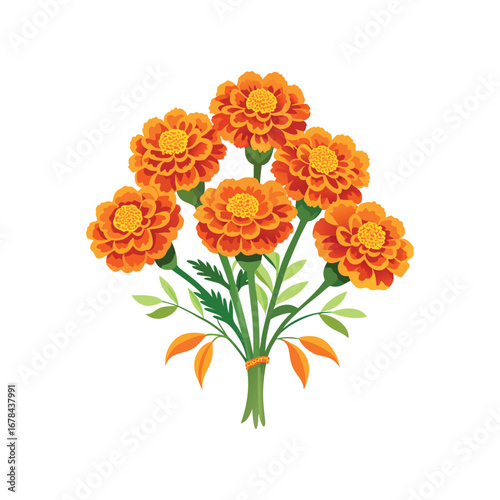 Beautiful Orange Marigold Flower Bouquet Illustration