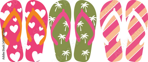 Colorful patterned flip flops for summer beach vacation casual wear vector