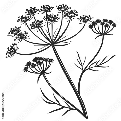 Detailed dill plant silhouette with umbel flower heads