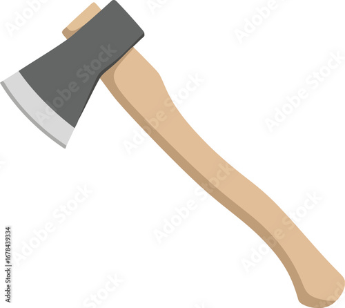 Sharp steel axe tool wooden handle isolated graphic design element vector