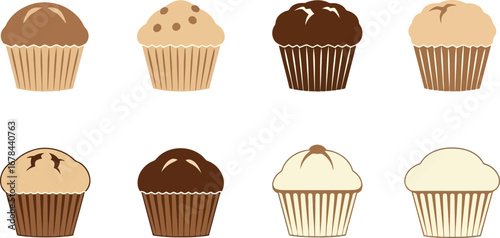 Delicious variety assortment chocolate vanilla muffin cupcake treat baked goods vector