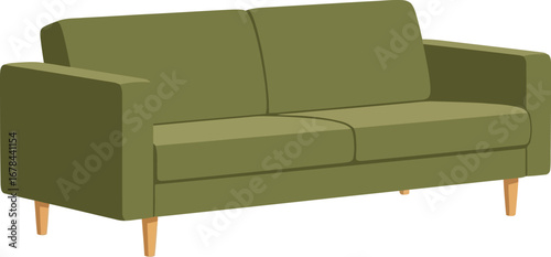 Modern green sofa furniture interior design living room decor vector