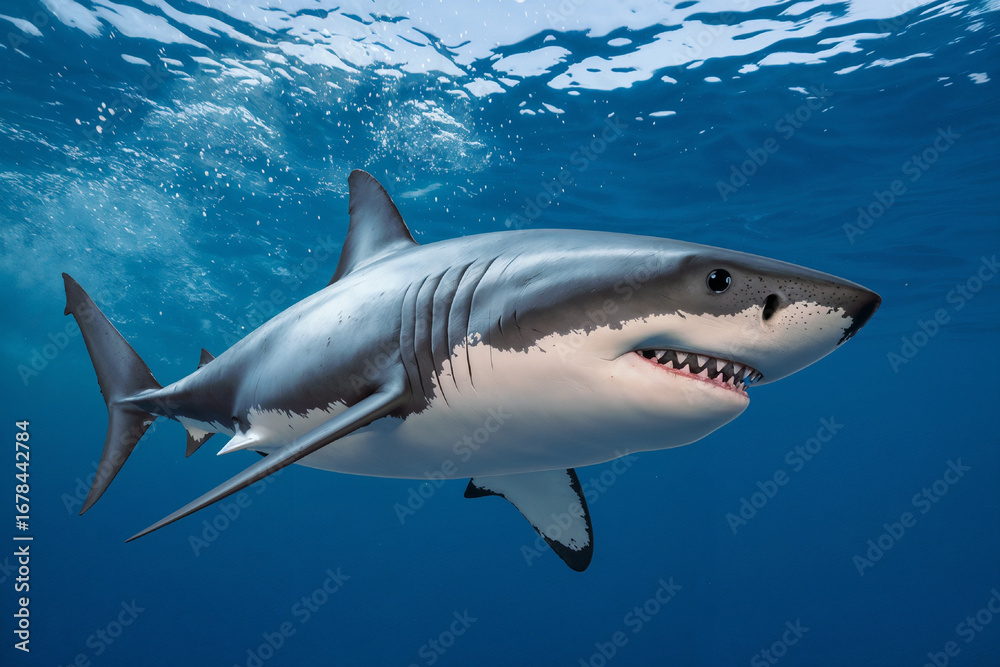 Obraz premium Great White Shark: Majestic Predator of the Ocean Depths