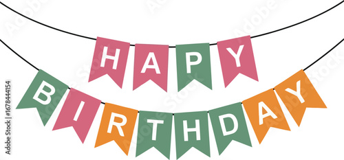 Colorful happy birthday bunting banner decorative party celebration event vector