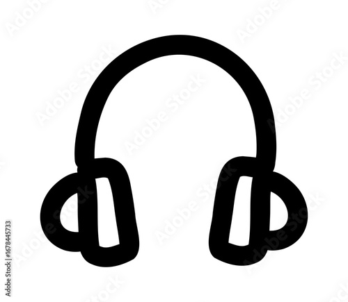 Hand-drawn doodle headphones icon simple cute sketch music sound audio comfort technology isolated on white background for design and decoration.