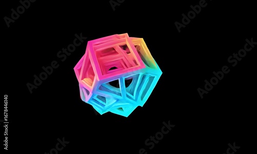 Mesmerizing Animation of a Colorful Geometric Polyhedron Rotating in Abstract Digital Space