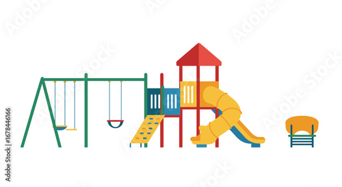 Colorful playground design with slides and swings for kids