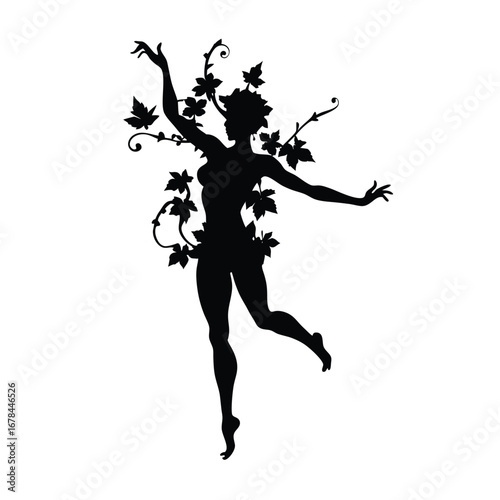 Silhouette vector silhouette of a dancing woman with vines and leaves