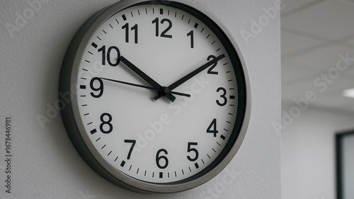 Efficiency Recession concept. Wall clock showing time in an office setting.