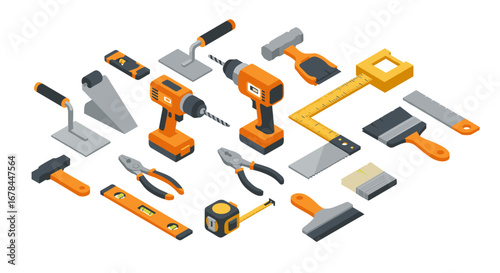 Isometric tools set: construction and repair equipment