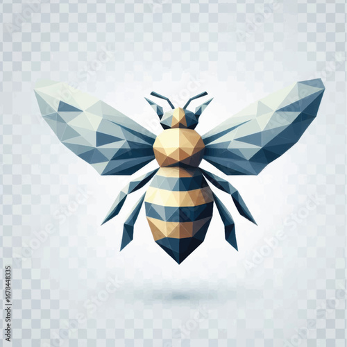 Geometric polygonal bee illustration with abstract modern design and sharp edges.