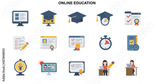 E-learning essentials: online education icons for distance learning success