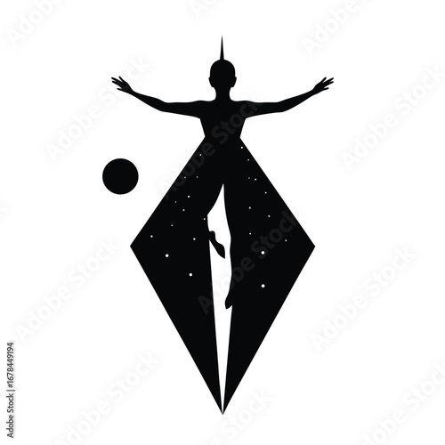 Silhouette vector silhouette of a person in a cosmic diamond shape