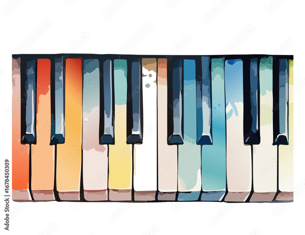 Naklejka premium 水彩で描かれたカラフルな鍵盤
