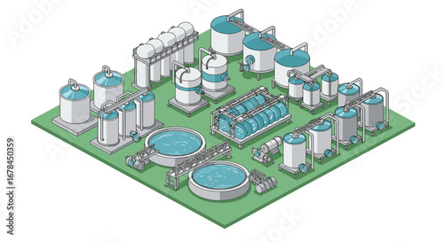 Industrial water treatment plant isometric layout for efficient facility design