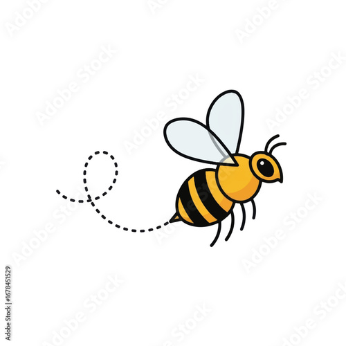 Cartoon Bee Illustration with Dotted Trail.