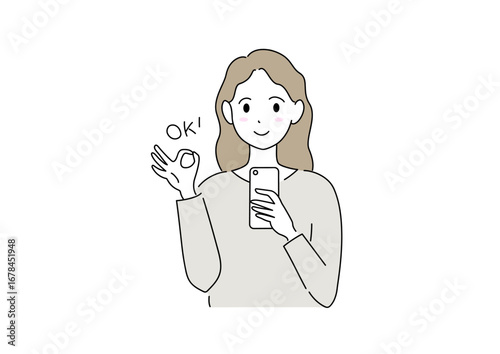 スマホを持ちOKをしている女性