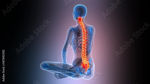 Spinal Cord Vertebral Column of Human Skeleton System Anatomy Animation Concept