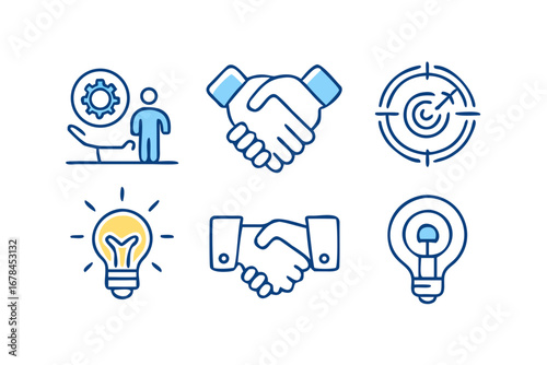Business partnership and teamwork icons in color