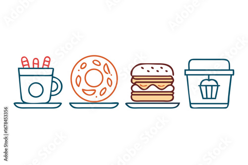 Food and drink line icons with color