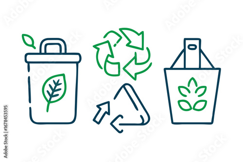 Recycle bin, bag and arrow symbol on