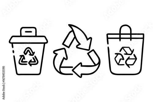 Recycle bin, bag and arrow symbol
