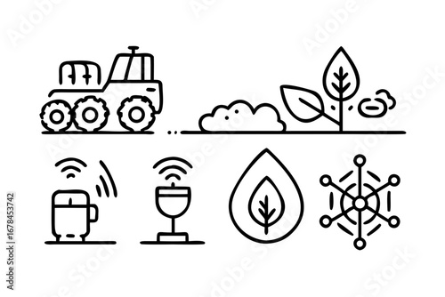 Smart farming technology icons with tractor
