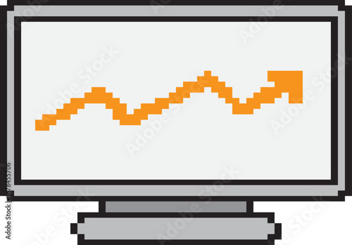 Pixel Art Arrow Up Progress Sign Inside Computer Monitor