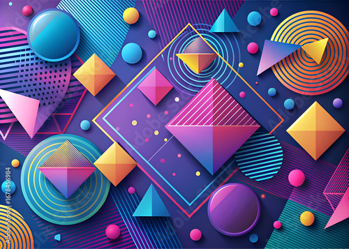 Abstract Geometric Shapes Colorful Background. Digital Art Print