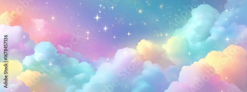 Pastel cloudscape with shimmering stars