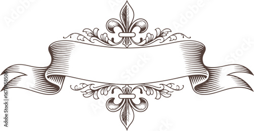 Ornate Ribbon Banner Vector with Fleur-de-lis for Decoration and Art