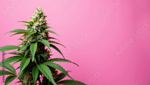 Pink background, vibrant cannabis buds, flowering plant, buds, medical