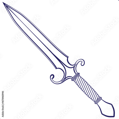 High-Detail Vector Illustration Icon of Curved Dagger Sword with Clean Line Art Set • Retro Modern Graphic Design Element Background Symbol
