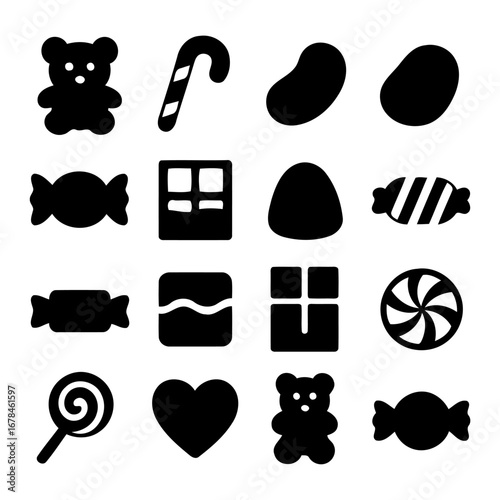 Sweet Silhouette Delights: A collection of classic confectionery treats, each rendered in stark monochrome, offers a captivating study in form and shape. The images will evoke the sweetest memories.