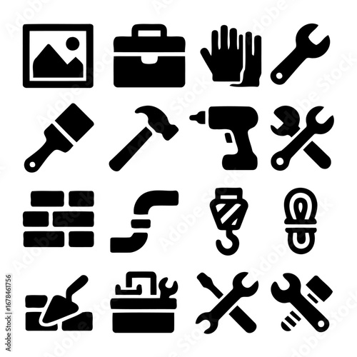 Essential Tools for the Task: An organized array of essential construction tools, meticulously arranged to showcase the core instruments required for effective project management. 