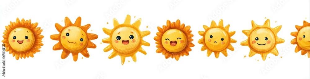 Obraz premium Cute cartoon suns with different expressions