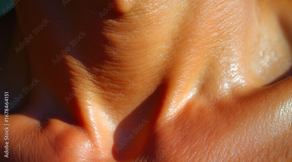 Fototapeta premium Close-Up View of Skin Texture and Natural Contours on a Human Neck Area