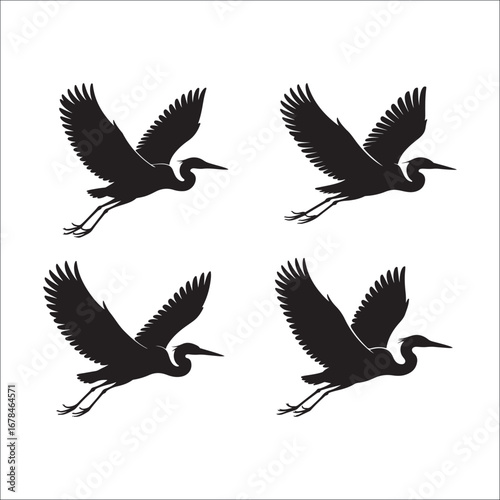 A striking vector set of black flying bird silhouettes, showcasing various birds like eagles, hawks, and doves with detailed wings and feathers for wildlife illustration or tattoo designs