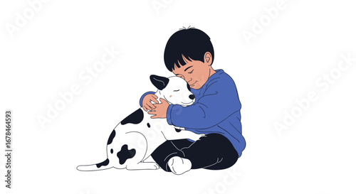 Loving embrace between child and dog, illustrating friendship, happiness, and unconditional love